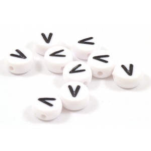 Acrylic flat round bead letter V